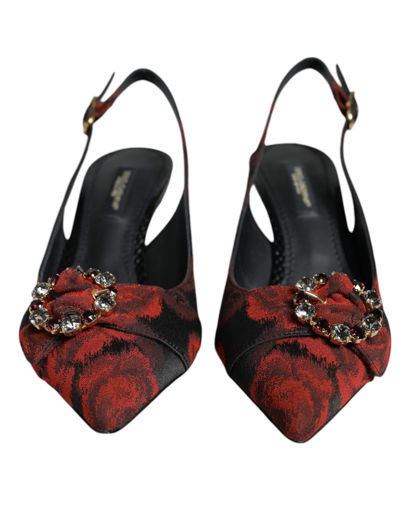 Dolce &amp; Gabbana zwarte rode bloemenkristallen hak slingback schoenen