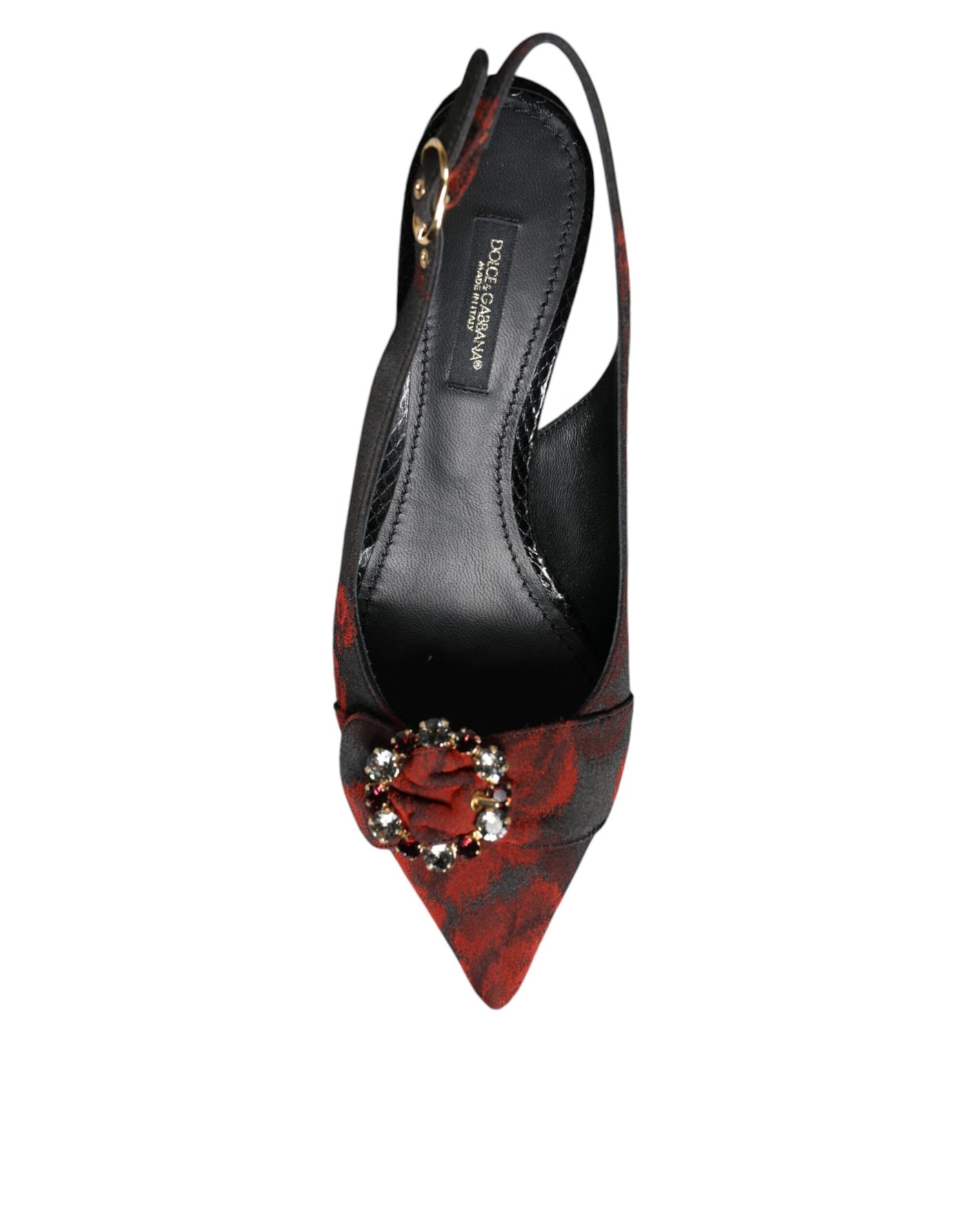 Dolce &amp; Gabbana zwarte rode bloemenkristallen hak slingback schoenen