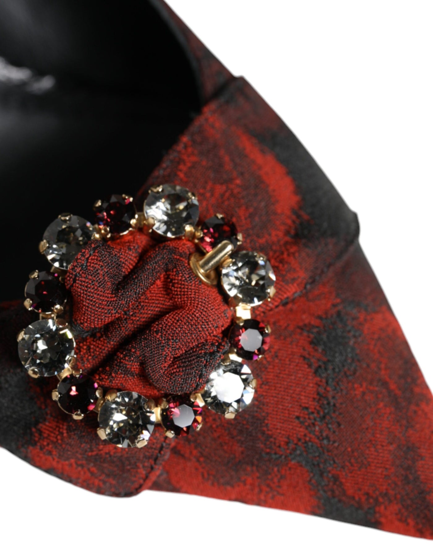 Dolce &amp; Gabbana zwarte rode bloemenkristallen hak slingback schoenen