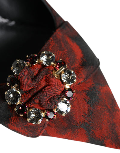 Dolce &amp; Gabbana zwarte rode bloemenkristallen hak slingback schoenen