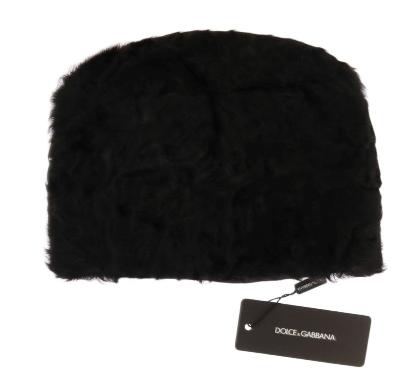 Bonnet en fourrure d'agneau Xiangao noir Dolce &amp; Gabbana