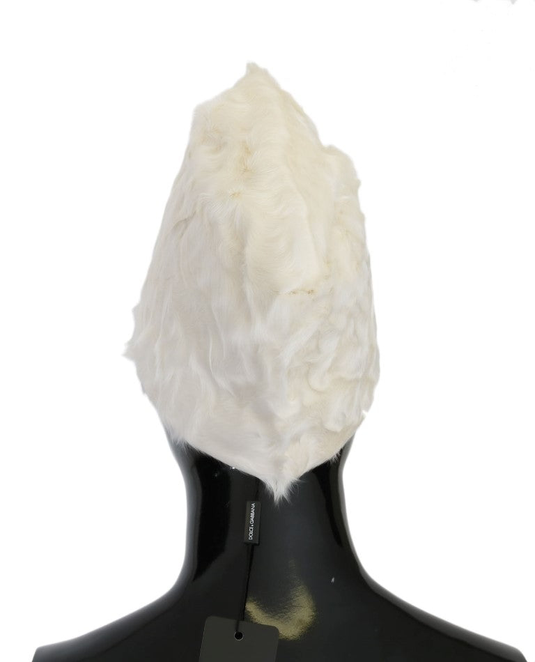 Bonnet en fourrure d'agneau Xiangao blanc Dolce &amp; Gabbana