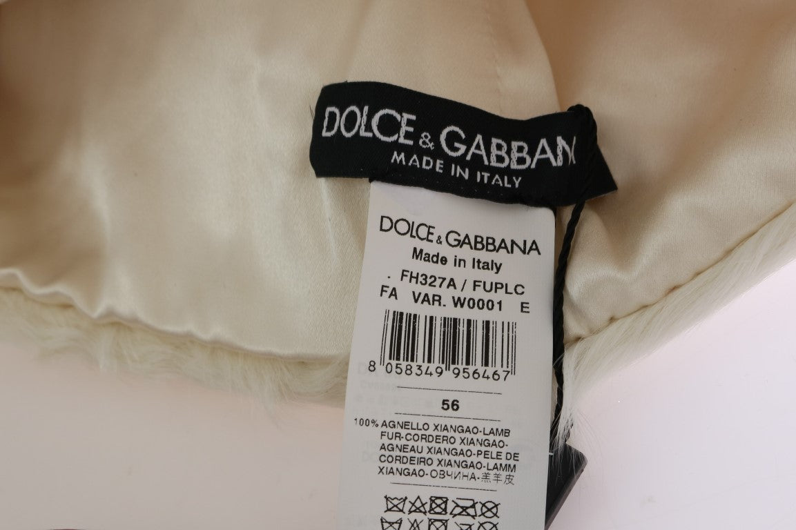 Bonnet en fourrure d'agneau Xiangao blanc Dolce &amp; Gabbana