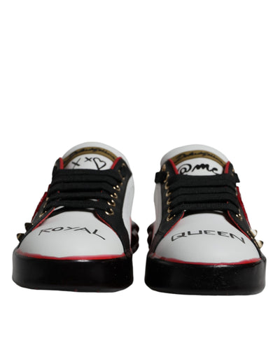 Dolce &amp; Gabbana witte rode kristallen leren Portofino sneakers
