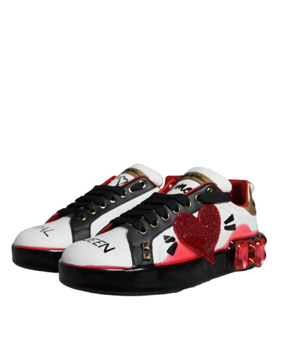 Dolce &amp; Gabbana witte rode kristallen leren Portofino sneakers