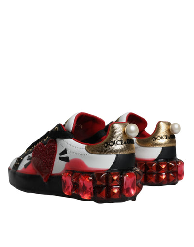 Dolce &amp; Gabbana witte rode kristallen leren Portofino sneakers