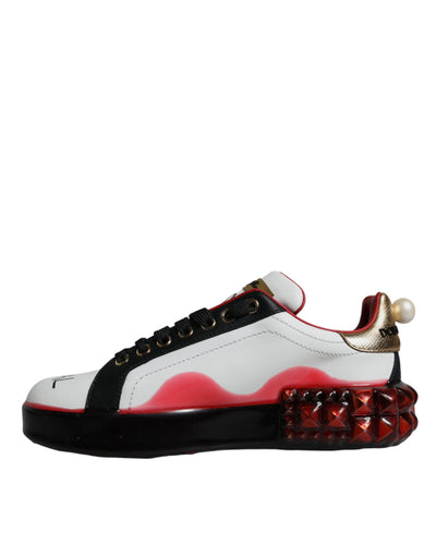 Dolce &amp; Gabbana witte rode kristallen leren Portofino sneakers