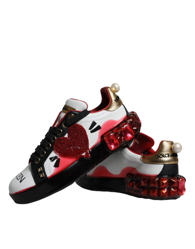 Dolce &amp; Gabbana witte rode kristallen leren Portofino sneakers