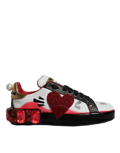 Dolce &amp; Gabbana witte rode kristallen leren Portofino sneakers