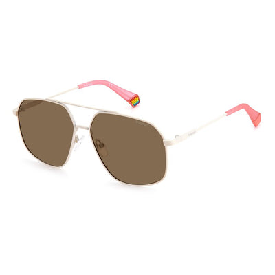 Polaroid Beige roestvrijstalen zonnebril