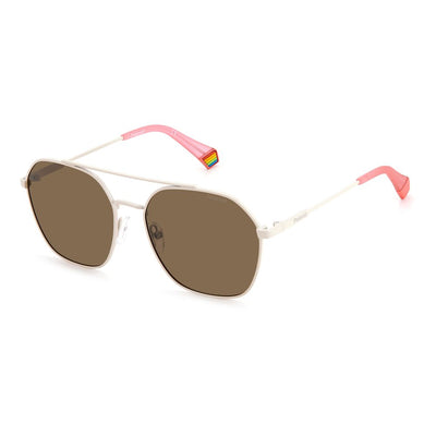 Polaroid Beige roestvrijstalen zonnebril