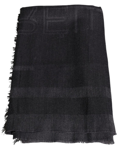 GF Ferre Donkergrijze wollen viscose foulard sjaal met patroon