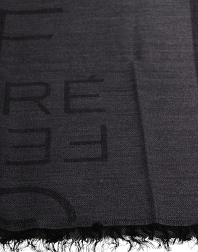 GF Ferre Donkergrijze wollen viscose foulard sjaal met patroon