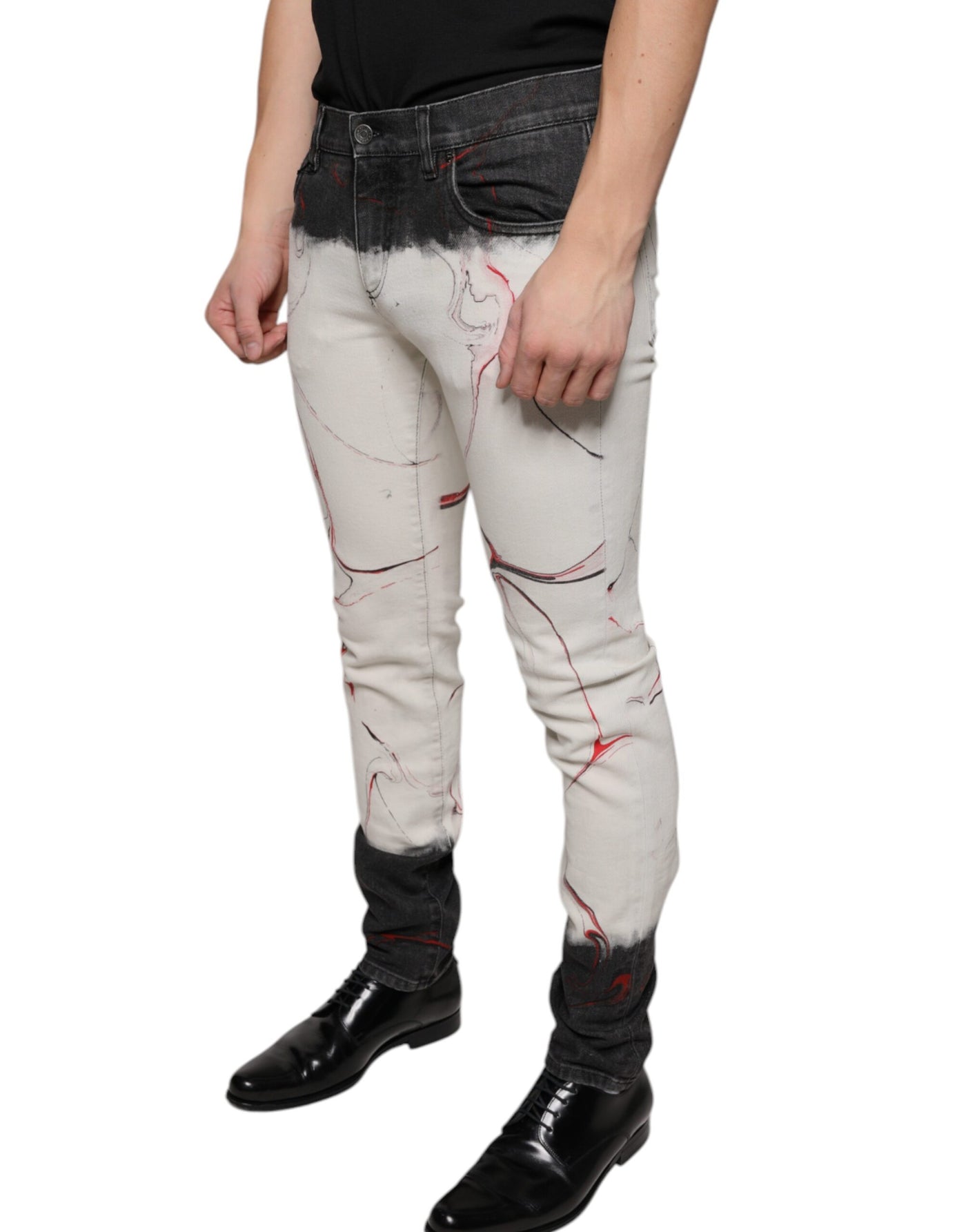 Jean skinny imprimé noir et blanc Dolce &amp; Gabbana pour homme