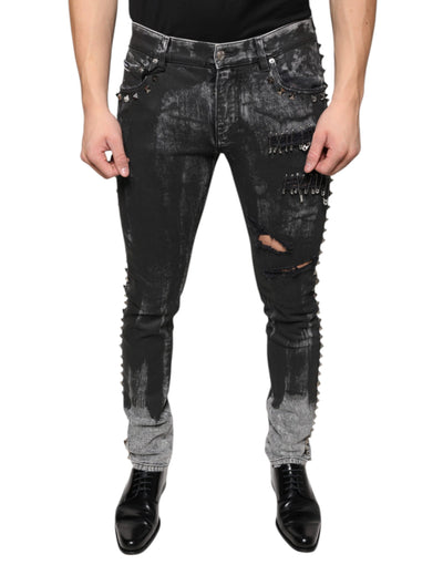 Dolce &amp; Gabbana Zwarte Versierde Katoenen Skinny Denim Jeans