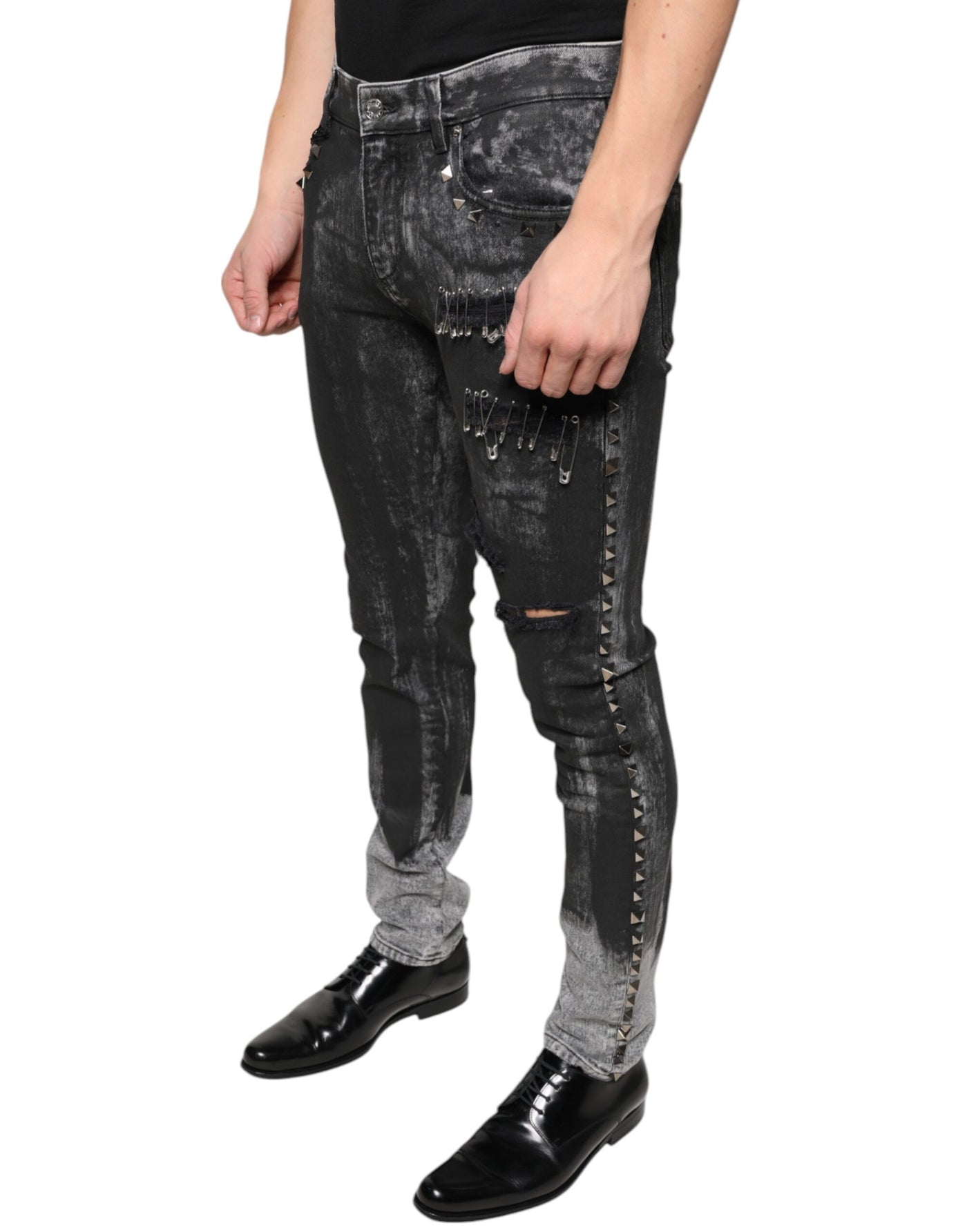 Dolce &amp; Gabbana Zwarte Versierde Katoenen Skinny Denim Jeans