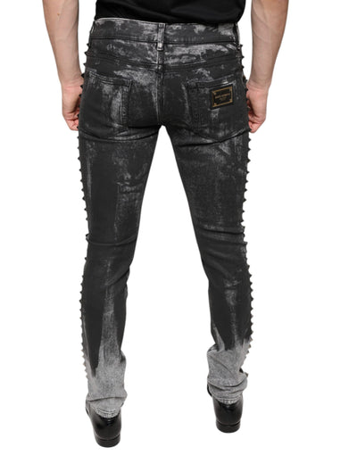 Dolce &amp; Gabbana Zwarte Versierde Katoenen Skinny Denim Jeans