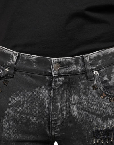 Dolce &amp; Gabbana Zwarte Versierde Katoenen Skinny Denim Jeans