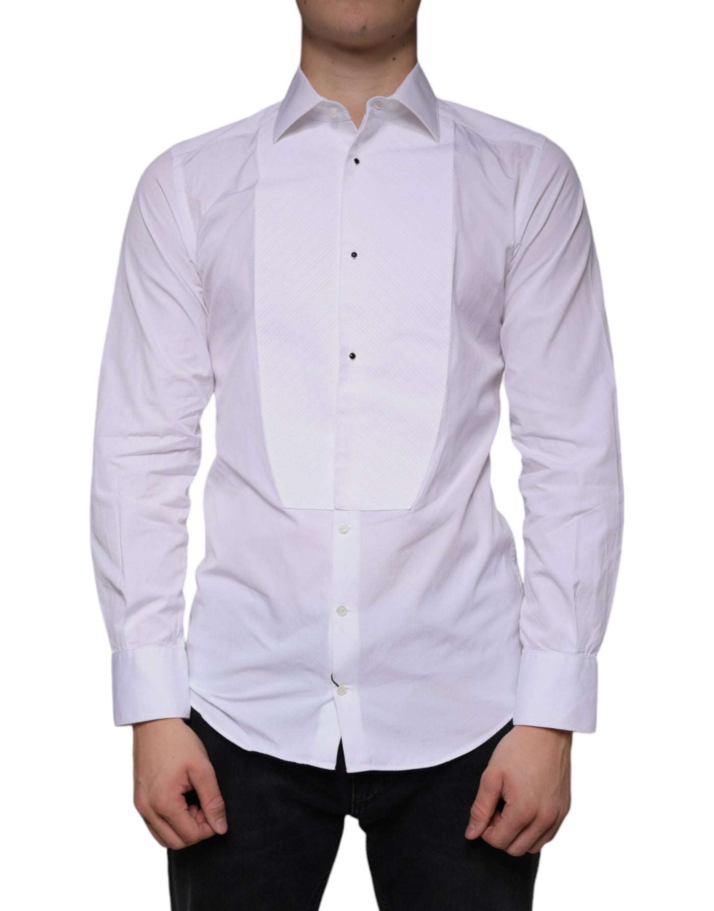 Dolce &amp; Gabbana Wit Bib Katoenen Poplin GOUD Heren Formeel Overhemd