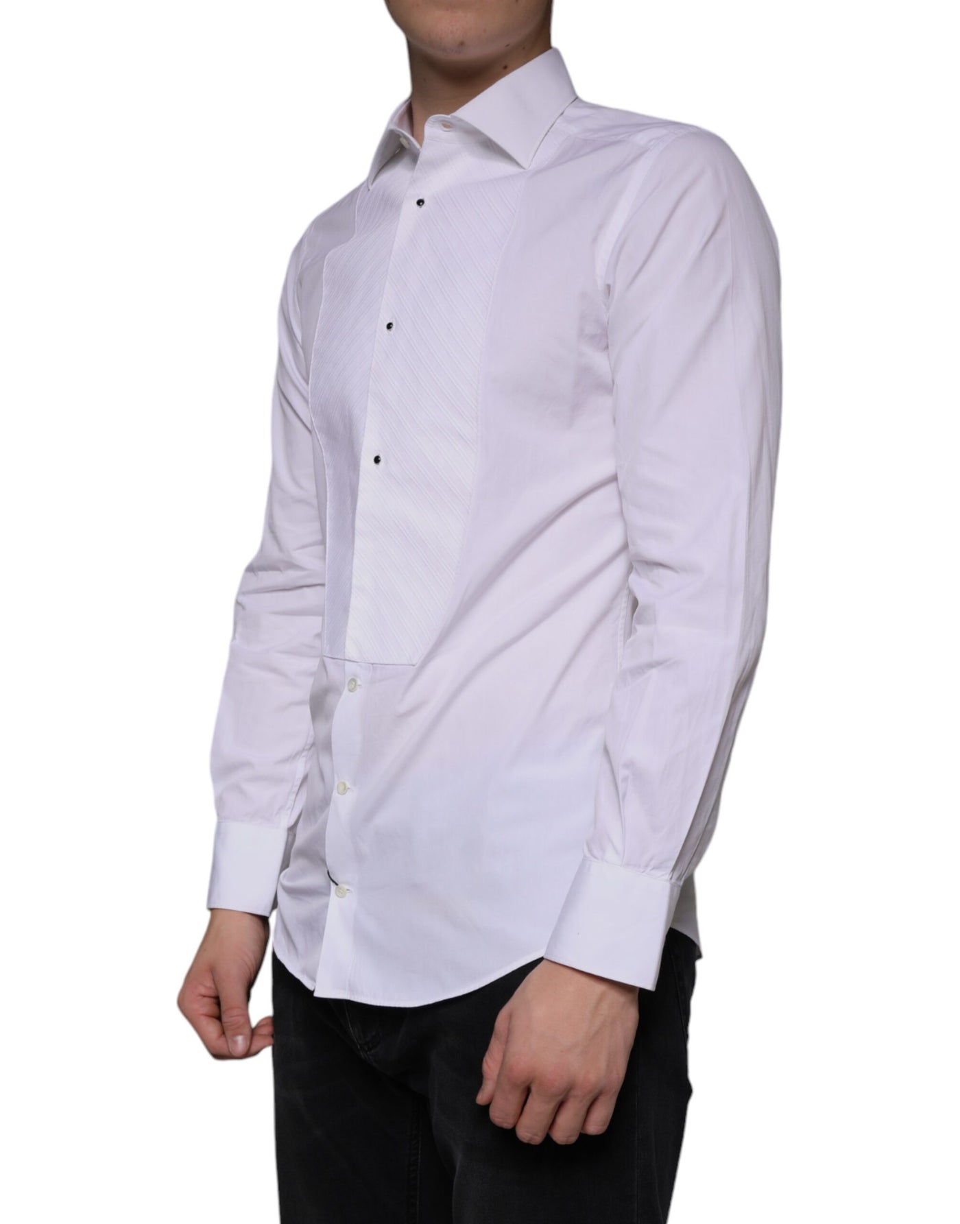 Dolce &amp; Gabbana Wit Bib Katoenen Poplin GOUD Heren Formeel Overhemd