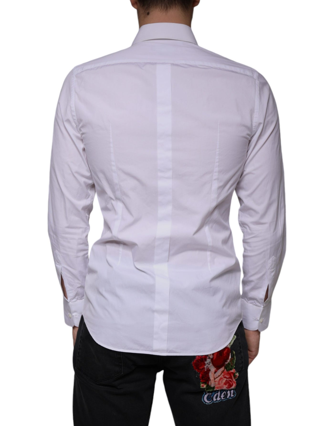 Dolce &amp; Gabbana Wit Bib Katoenen Poplin GOUD Heren Formeel Overhemd