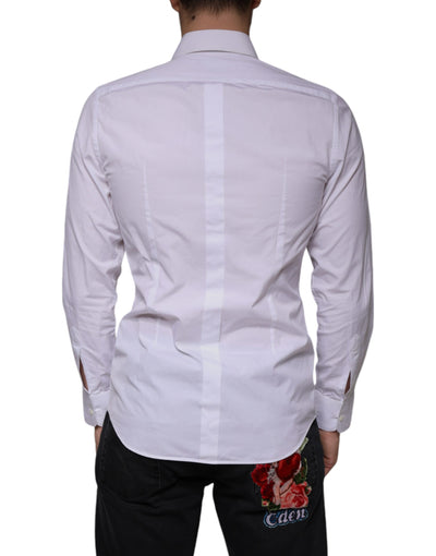 Dolce &amp; Gabbana Wit Bib Katoenen Poplin GOUD Heren Formeel Overhemd
