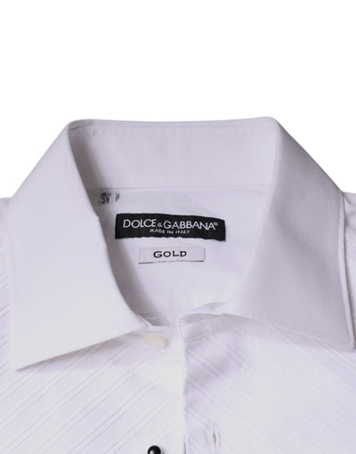 Dolce &amp; Gabbana Wit Bib Katoenen Poplin GOUD Heren Formeel Overhemd