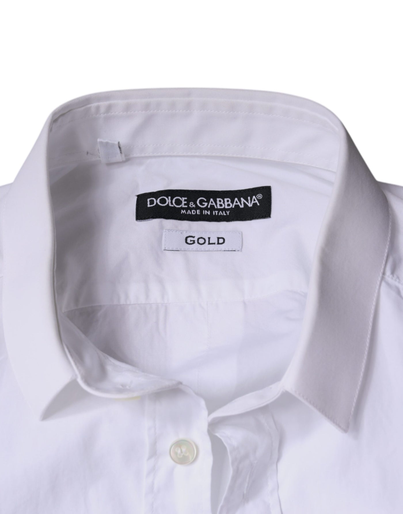 Dolce &amp; Gabbana Witte Katoenen Jurk Goud Formeel Kraagoverhemd