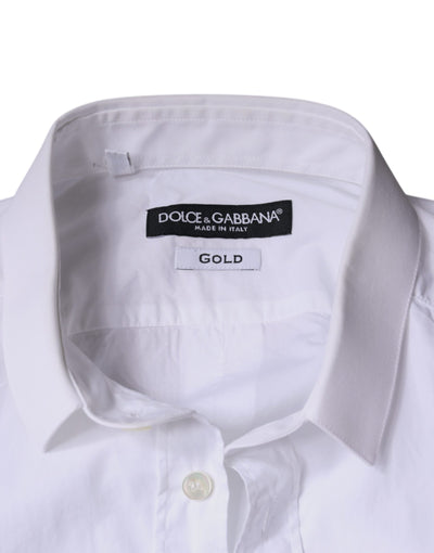 Dolce &amp; Gabbana Witte Katoenen Jurk Goud Formeel Kraagoverhemd