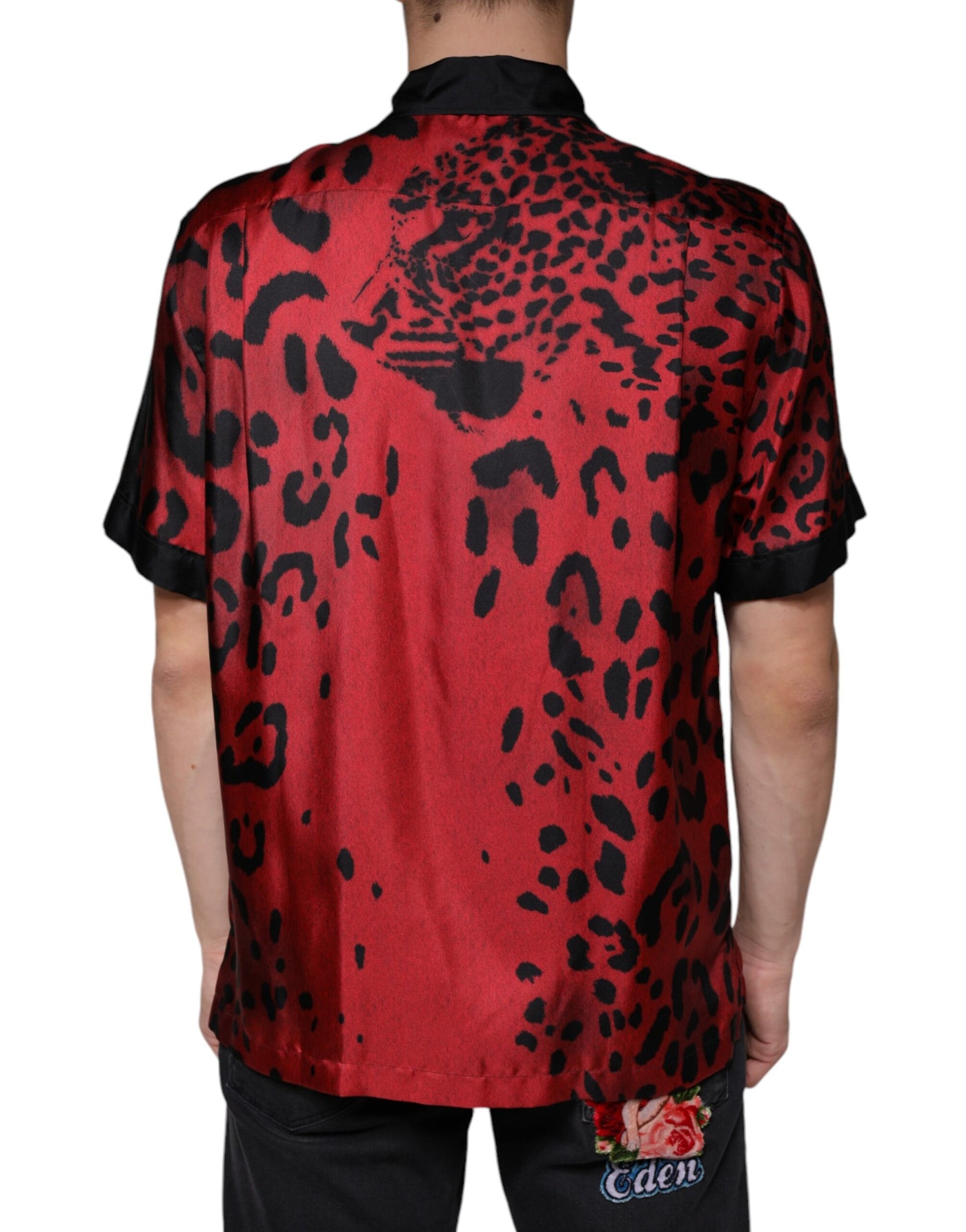 Chemise décontractée boutonnée en soie léopard rouge Dolce &amp; Gabbana