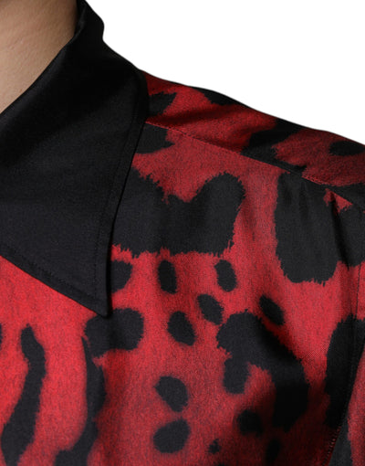 Chemise décontractée boutonnée en soie léopard rouge Dolce &amp; Gabbana