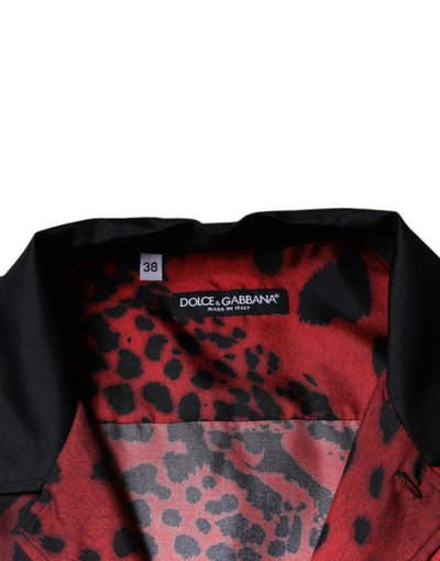 Chemise décontractée boutonnée en soie léopard rouge Dolce &amp; Gabbana