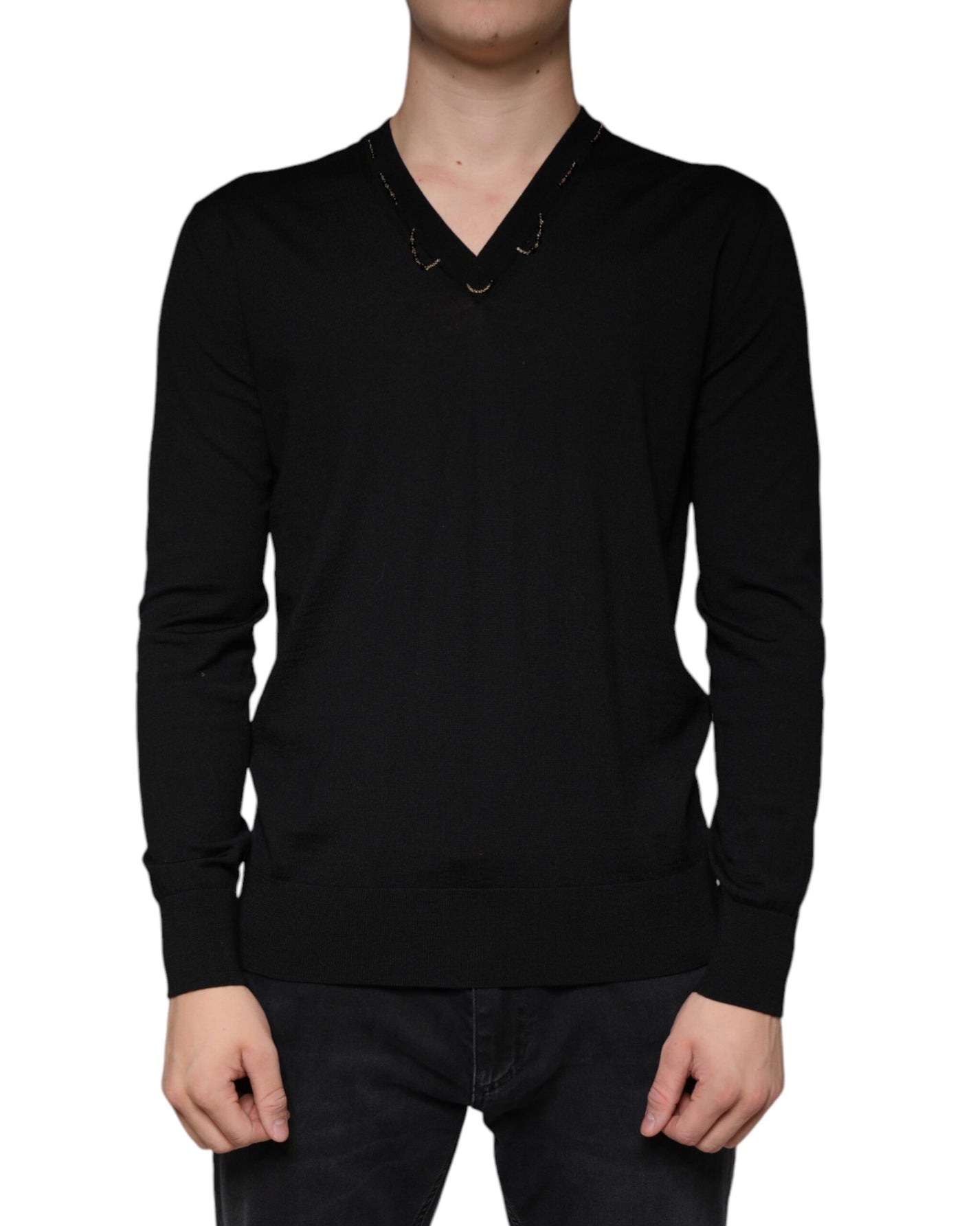Dolce &amp; Gabbana Zwarte Versierde V-hals Pullover Trui