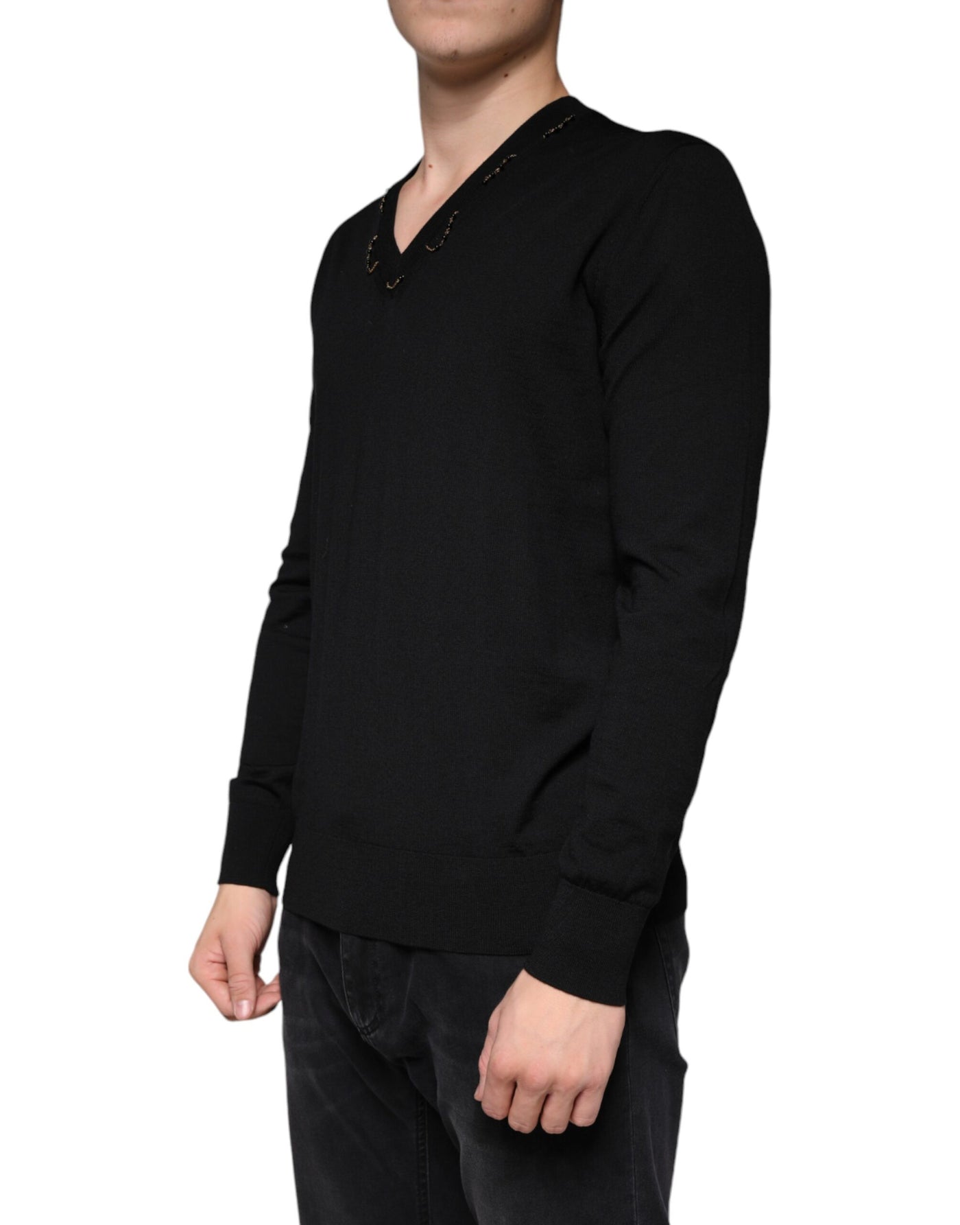 Dolce &amp; Gabbana Zwarte Versierde V-hals Pullover Trui