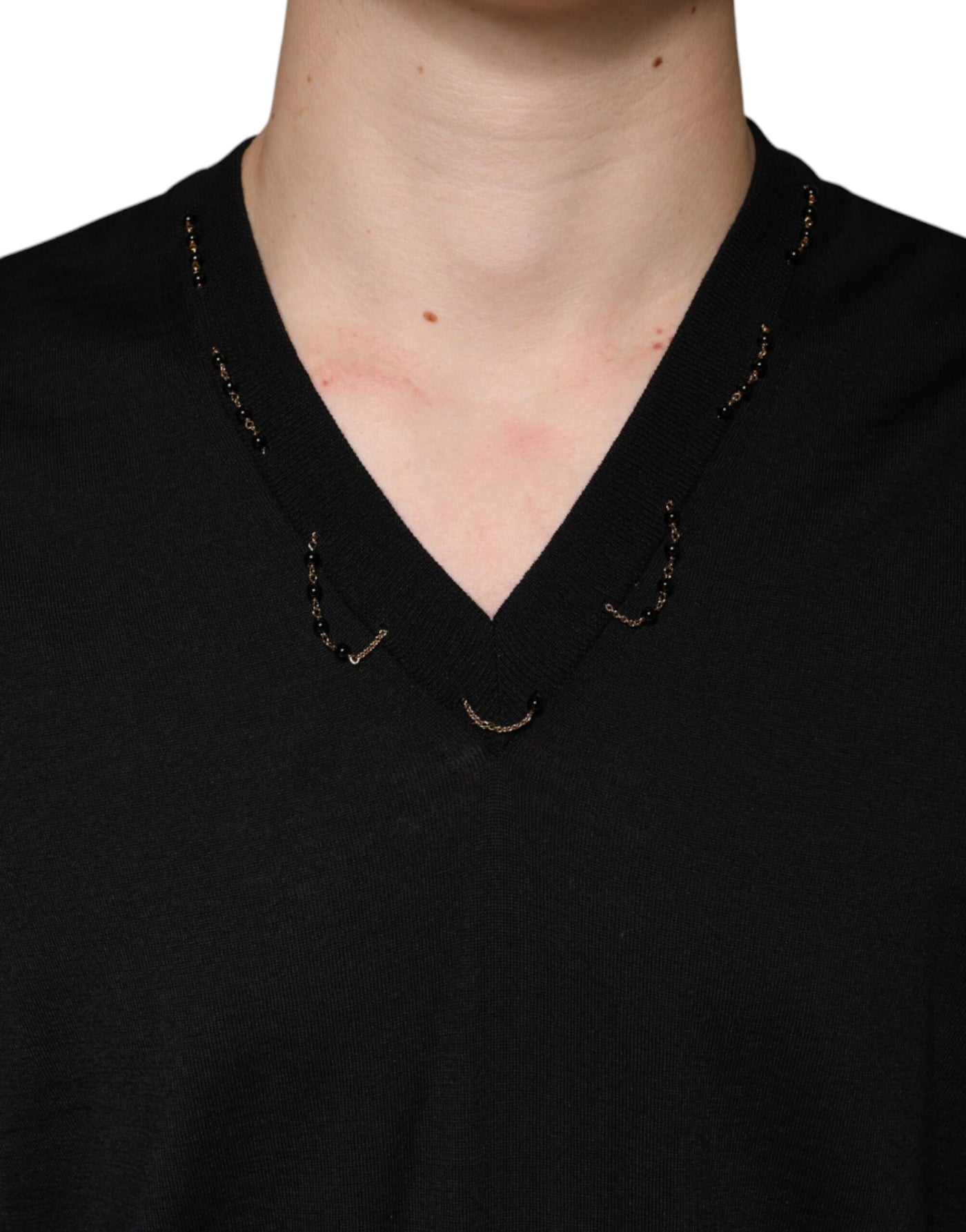 Dolce &amp; Gabbana Zwarte Versierde V-hals Pullover Trui