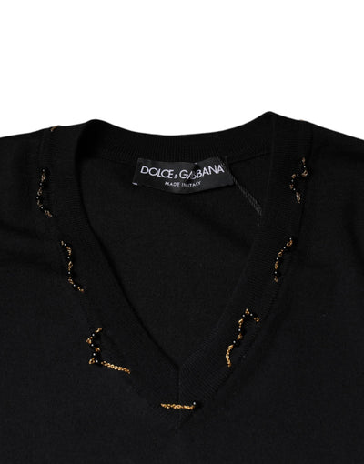 Dolce &amp; Gabbana Zwarte Versierde V-hals Pullover Trui