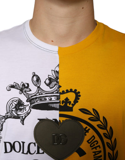 Dolce &amp; Gabbana Wit Geel Logo Print T-shirt met Korte Mouwen