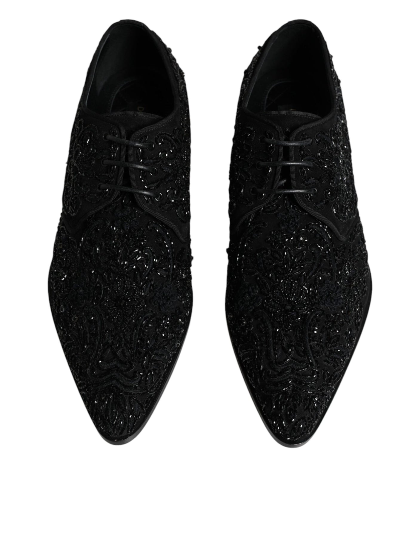 Dolce &amp; Gabbana Zwarte Versierde Suède Derby Formele Schoenen