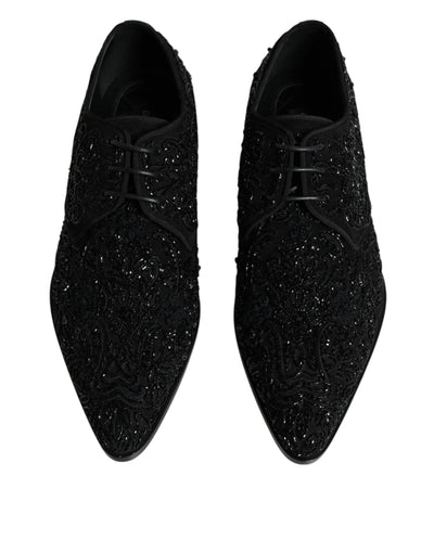 Dolce &amp; Gabbana Zwarte Versierde Suède Derby Formele Schoenen