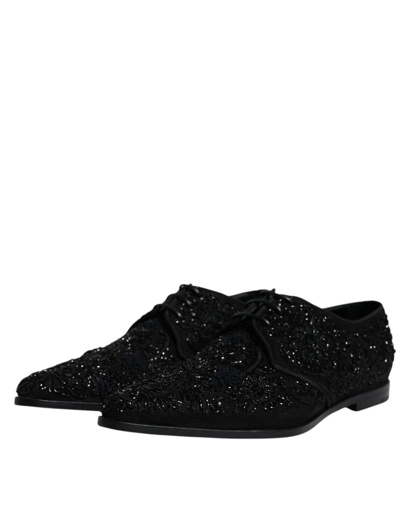 Dolce &amp; Gabbana Zwarte Versierde Suède Derby Formele Schoenen