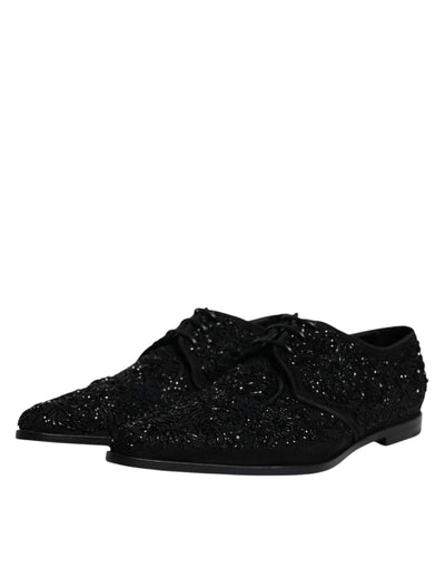 Dolce &amp; Gabbana Zwarte Versierde Suède Derby Formele Schoenen
