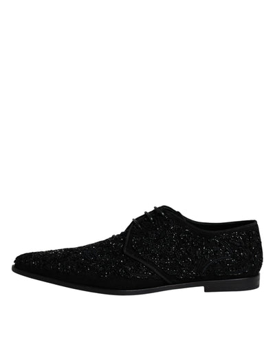 Dolce &amp; Gabbana Zwarte Versierde Suède Derby Formele Schoenen