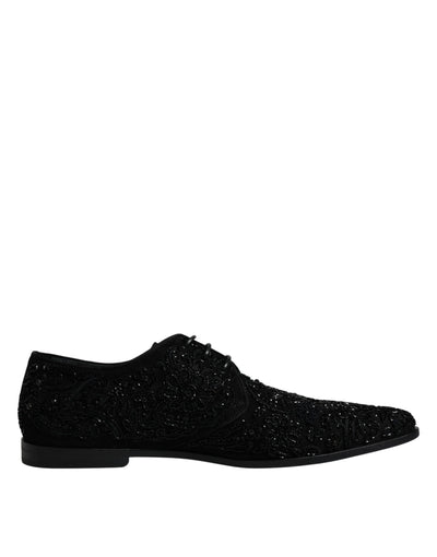 Dolce &amp; Gabbana Zwarte Versierde Suède Derby Formele Schoenen