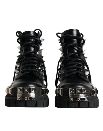 Chaussures de randonnée cloutées en cuir noir Dolce &amp; Gabbana
