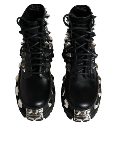 Chaussures de randonnée cloutées en cuir noir Dolce &amp; Gabbana