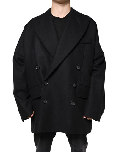 Dolce &amp; Gabbana Manteau croisé en laine noire pour homme