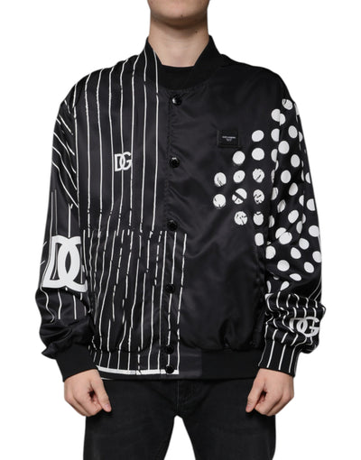 Blouson aviateur en nylon noir à pois et rayures Dolce &amp; Gabbana