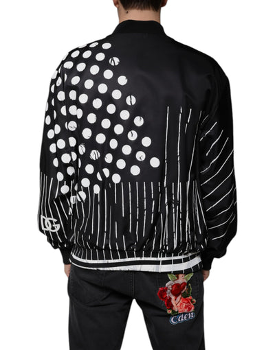 Blouson aviateur en nylon noir à pois et rayures Dolce &amp; Gabbana