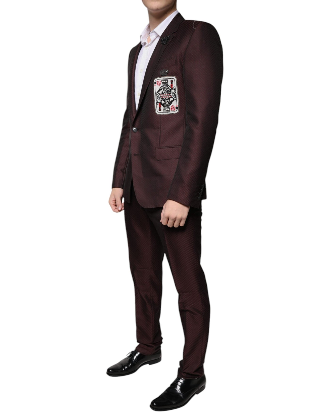 Costume habillé 2 pièces Dolce &amp; Gabbana Maroon Deck Card Crown