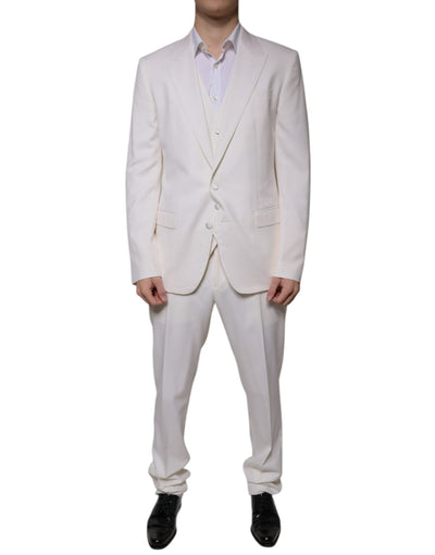 Costume 3 pièces slim fit en laine et soie blanche Dolce &amp; Gabbana